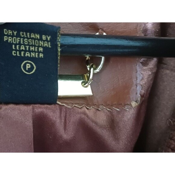 Vtg Iman Leather Jacket Trench Coat Asymmetrical Y2K Camel Size XL - Picture 8 of 9